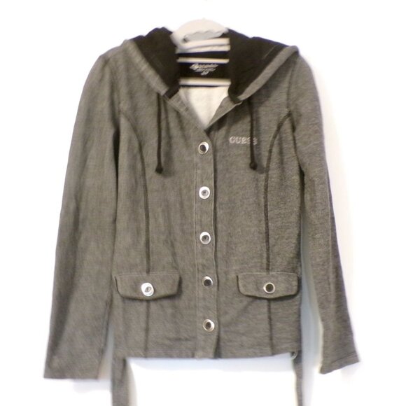 Guess Womens Small Gray Hooded Jacket With Button Details & Pockets coat - Picture 1 of 14